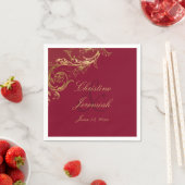 Bourgogne Gouden Bloemen Damask Script Wedding Servet (Insitu)