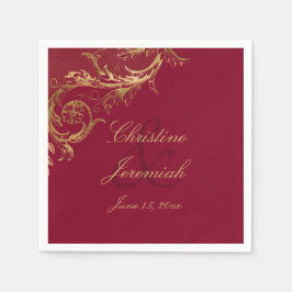  Bourgogne Gouden Bloemen Damask Script Wedding Servet