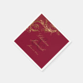 Bourgogne Gouden Bloemen Damask Script Wedding Servet (Hoek)
