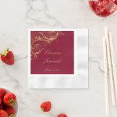 Bourgogne Gouden Bloemen Damask Script Wedding Servet (Insitu)