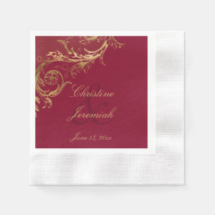  Bourgogne Gouden Bloemen Damask Script Wedding Servet
