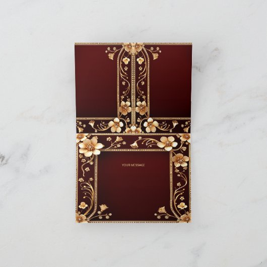 Bourgogne Gouden Bloemen Dank u kaart (Binnen)