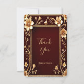 Bourgogne Gouden Bloemen Dank u kaart (Voorkant)
