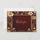 Bourgogne Gouden Bloemen Dank u kaart (Voorkant)