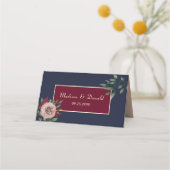 Bourgogne Gouden Bloemen Fall Wedding Plaatskaartje (Achterkant)