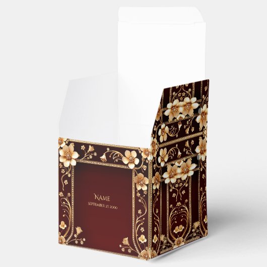 Bourgogne Gouden Bloemen Favoriet Box Bedankdoosjes (Geopend)