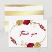 Bourgogne Gouden Bloemen Geometrisch Dank u kaart (Voorkant / Achterkant)