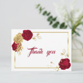 Bourgogne Gouden Bloemen Geometrisch Dank u kaart (Staand voorkant)