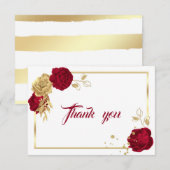 Bourgogne Gouden Bloemen Geometrisch Dank u kaart (Voorkant / Achterkant)