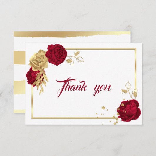 Bourgogne Gouden Bloemen Geometrisch Dank u kaart (Voorkant / Achterkant)
