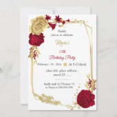 Bourgogne & Gouden bloemen Geometrische verjaardag Kaart (Voorkant)