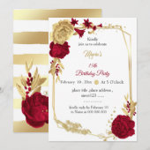 Bourgogne & Gouden bloemen Geometrische verjaardag Kaart (Voorkant / Achterkant)