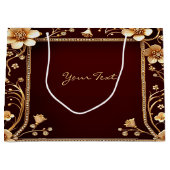 Bourgogne Gouden Bloemen Gift Bag Groot Cadeauzakje (Voorkant)