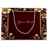 Bourgogne Gouden Bloemen Gift Bag Groot Cadeauzakje (Achterkant)