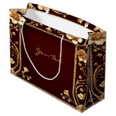 Bourgogne Gouden Bloemen Gift Bag Groot Cadeauzakje (Achterkant Gekanteld)