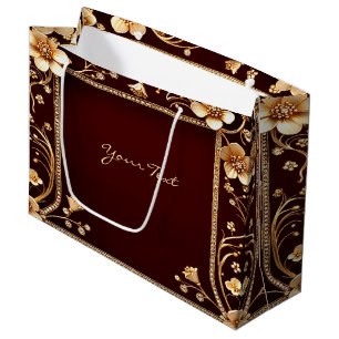 Bourgogne Gouden Bloemen Gift Bag Groot Cadeauzakje