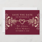 Bourgogne Gouden Bloemen Herfst Save The Date (Voorkant)