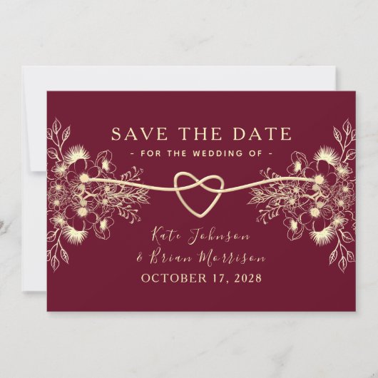Bourgogne Gouden Bloemen Herfst Save The Date (Voorkant)