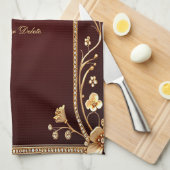 Bourgogne Gouden Bloemen Keuken Handdoeken (Quarter Fold)