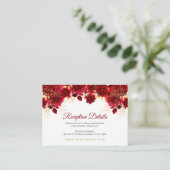 Bourgogne Gouden Bloemen Quinceañera Receptie Deta Informatiekaartje (Staand voorkant)