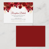 Bourgogne Gouden Bloemen Quinceañera Receptie Deta Informatiekaartje (Voorkant / Achterkant)