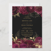  Bourgogne Gouden Bloemen Rozen bruiloft Kaart (Voorkant)