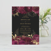  Bourgogne Gouden Bloemen Rozen bruiloft Kaart (Staand voorkant)