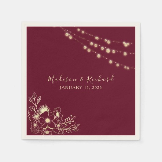 Bourgogne Gouden Bloemen Trouwservetten Servet (Voorkant)