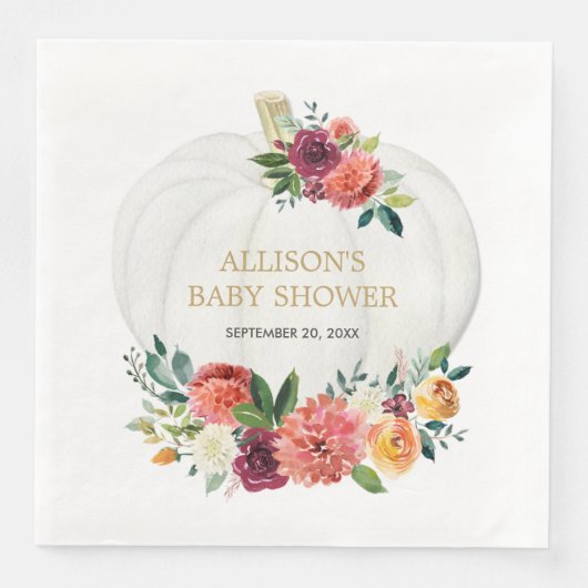 Bourgogne gouden bloemen witte pompoenen servet (Voorkant)