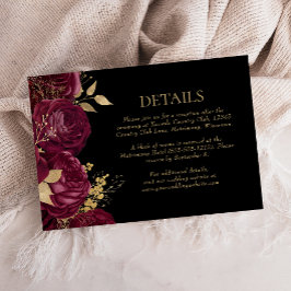 Bourgogne Gouden Bloemen Zwart Trouwdetails RSVP Kaartje