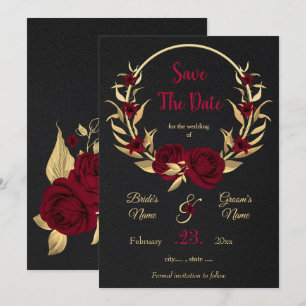 Bourgogne & Gouden Bloemkrans Zwart Save The Date