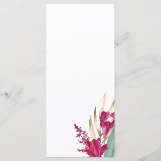 Bourgogne & Gouden Bloom Bruiloft Menu (Achterkant)