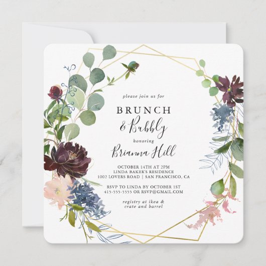 Bourgogne Gouden Brunch en Bubble Vrijgezellenfees Kaart (Voorkant)