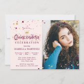 Bourgogne & Gouden Confetti Quinceañera met Afbeel Kaart (Voorkant)