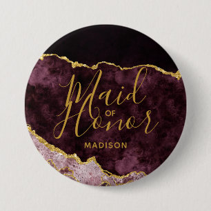 Bourgogne & Gouden Folie Agaat Marmer Maid of Hono Ronde Button 7,6 Cm