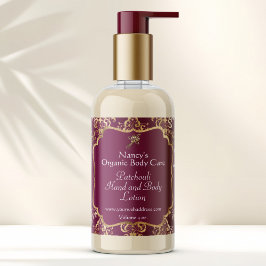 Bourgogne & gouden folie damast cosmetica flesetik rechthoekige sticker