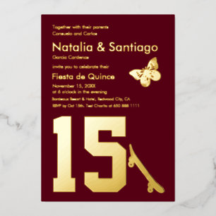Bourgogne Gouden Folie Twins 15 Verjaardag Uitnodi Feestdagenkaart