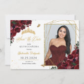 Bourgogne Gouden Fotokaart Quinceañera De datum op Kaart (Voorkant)