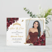 Bourgogne Gouden Fotokaart Quinceañera De datum op Kaart (Staand voorkant)
