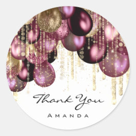 Bourgogne GOUDEN GLITTER BALLONS DRUPPELEN DANK U  Ronde Sticker