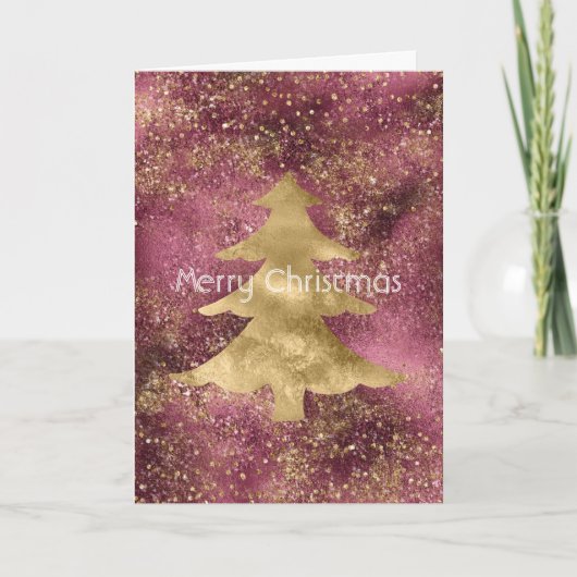 Bourgogne Gouden Glitter Kerstboom Kaart (Voorkant)