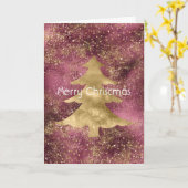 Bourgogne Gouden Glitter Kerstboom Kaart (Gele Bloem)