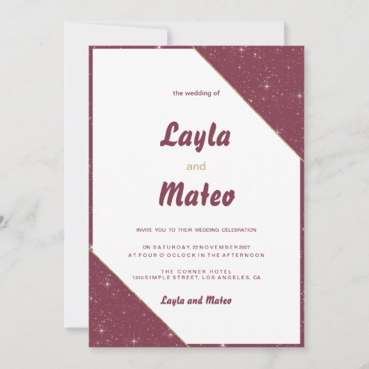 Bourgogne gouden hart sparkle glitter bruiloft kaart (Voorkant)