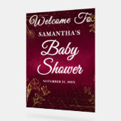 Bourgogne Gouden Herfst Baby shower Welkom Acryl Bord (Hoek)