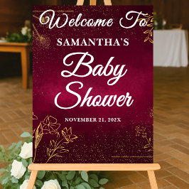 Bourgogne Gouden Herfst Baby shower Welkom Acryl Bord