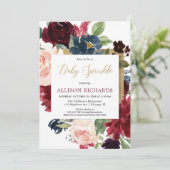 Bourgogne gouden herfst floral waterverf baby stro kaart (Staand voorkant)