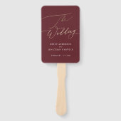 Bourgogne & Gouden Herfst Kalligrafie Bruiloft Handwaaier (Voorkant)