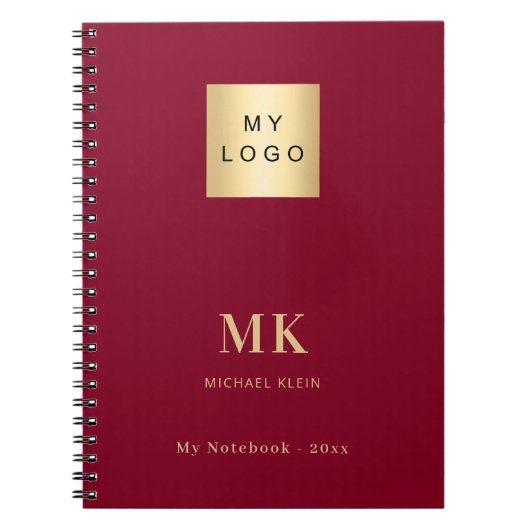 Bourgogne gouden monogram initialen bedrijf notitieboek (Voorkant)