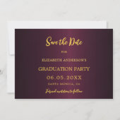 Bourgogne gouden pet confetti Graduation Party Save The Date (Achterkant)