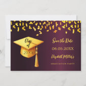 Bourgogne gouden pet confetti Graduation Party Save The Date (Voorkant)